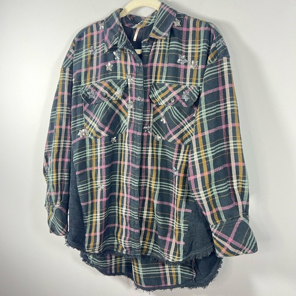 Free People Constellations Within Plaid Shacket Jacket Button Up Top XS - Picture 6 of 12